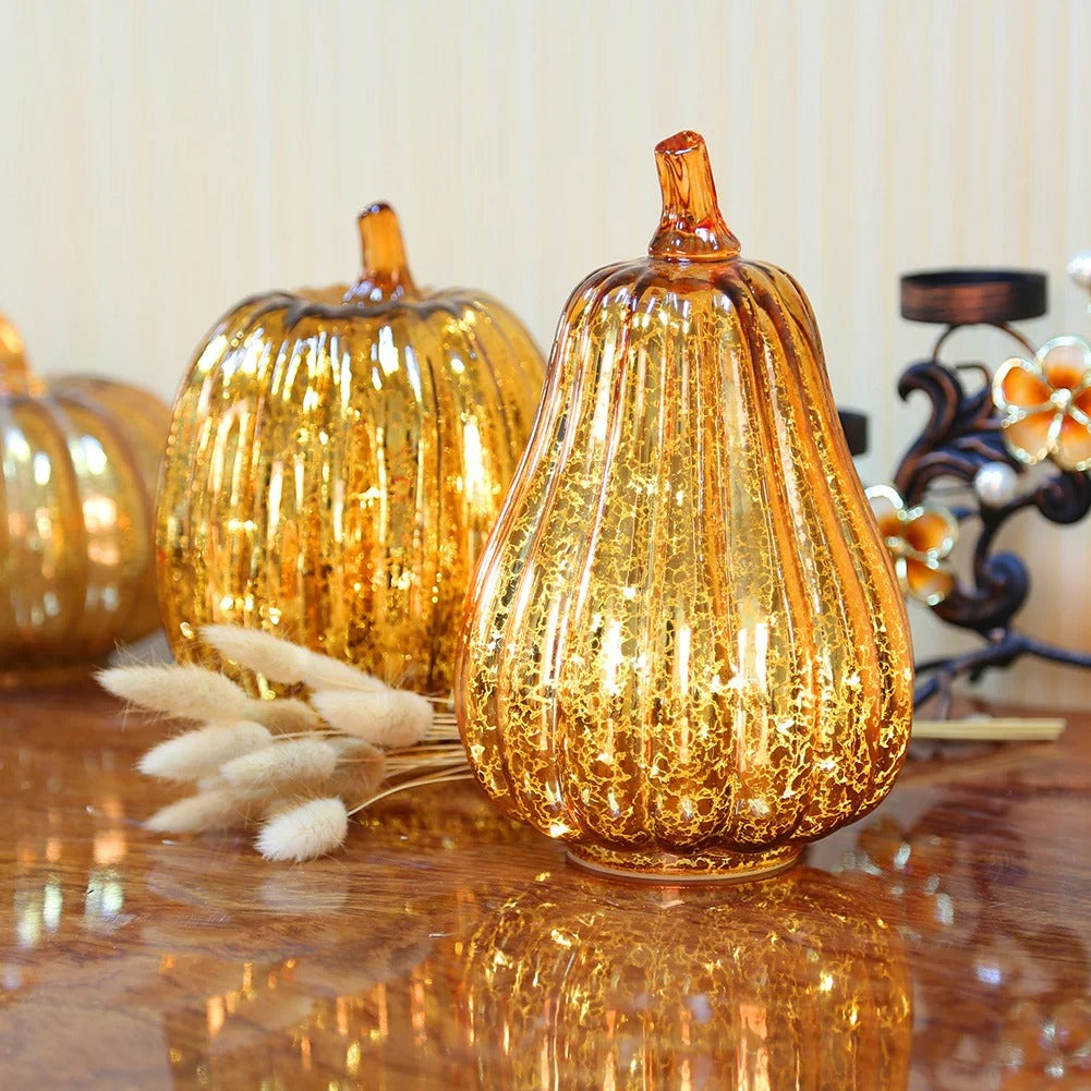 Amber Glow Glass Pumpkin