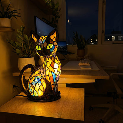 LumiCat Stained-Glass-Effect Lamp