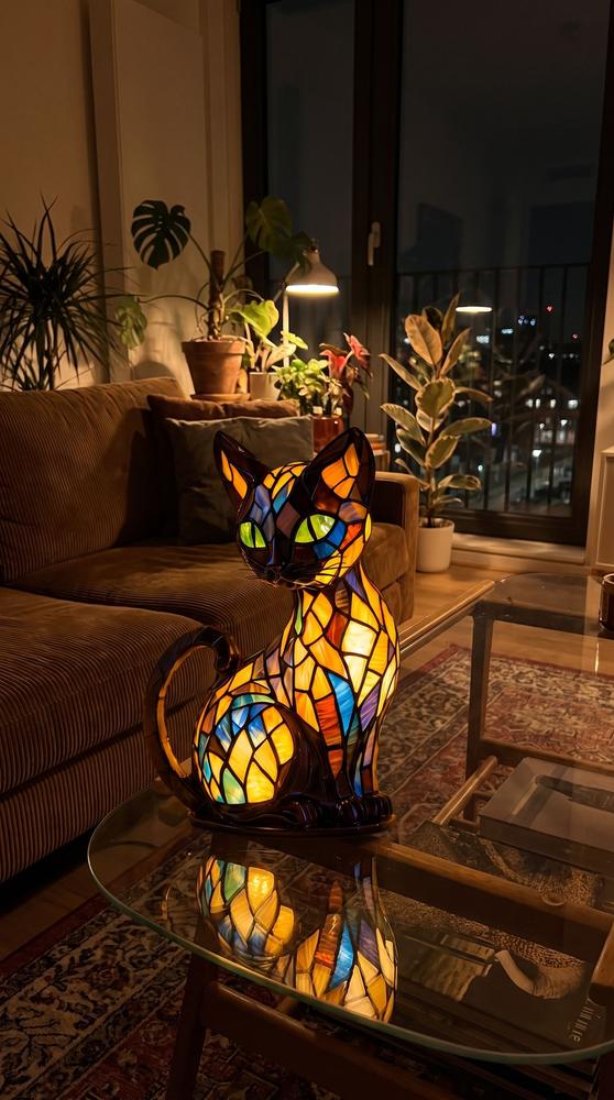 LumiCat Stained-Glass-Effect Lamp