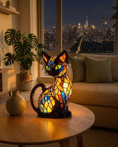 LumiCat Stained-Glass-Effect Lamp