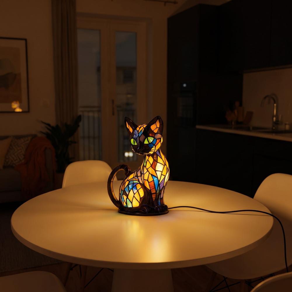 LumiCat Stained-Glass-Effect Lamp