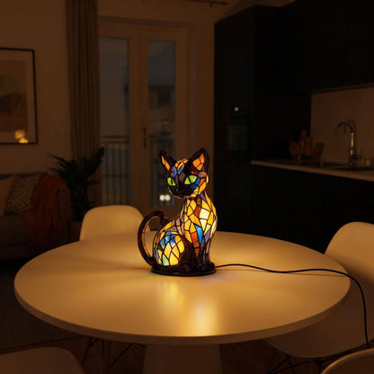 LumiCat Stained-Glass-Effect Lamp