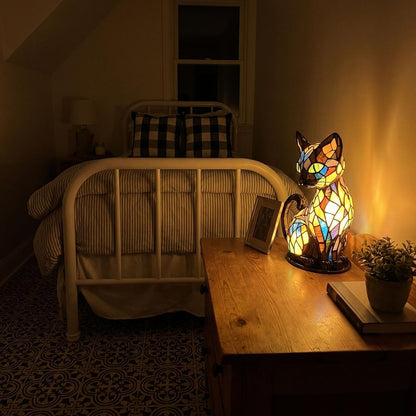 LumiCat Stained-Glass-Effect Lamp