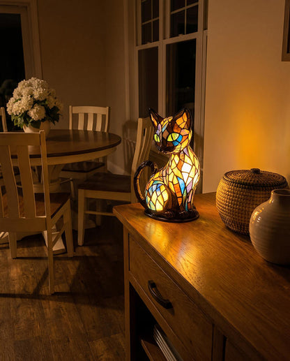 LumiCat Stained-Glass-Effect Lamp