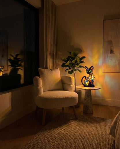 LumiCat Stained-Glass-Effect Lamp