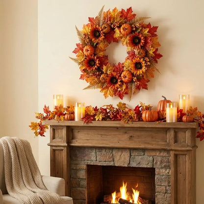 Sunflower & Pumpkin Fall Wreath — 24 in