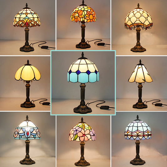 Tiffany-style stained glass table lamp with mosaic shade – STUDIO GONKA
