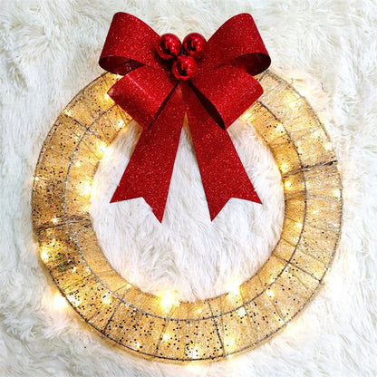 Lighted Christmas Wreath with Oversized Bow — 19.7 in