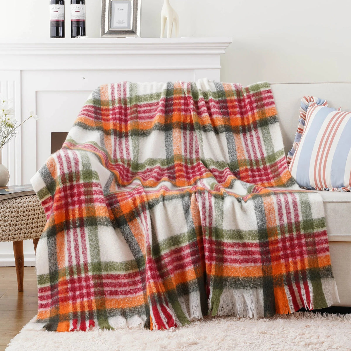 Faux Mohair Plaid Throw
