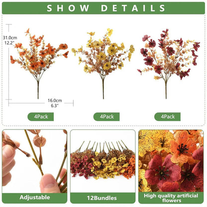 Artificial Fall Flower Branches — Set of 4