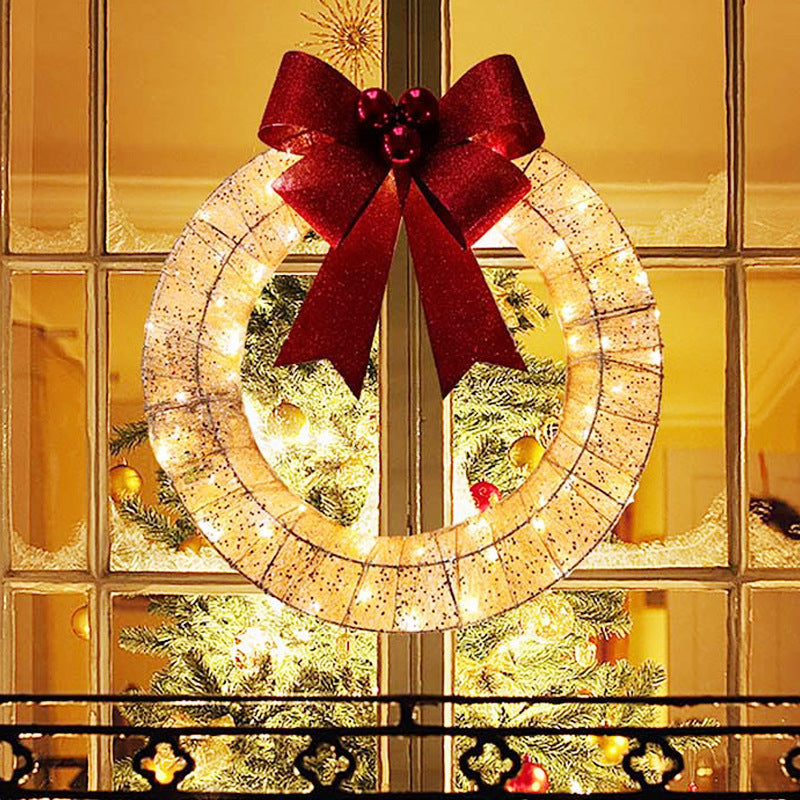Lighted Christmas Wreath with Oversized Bow — 19.7 in