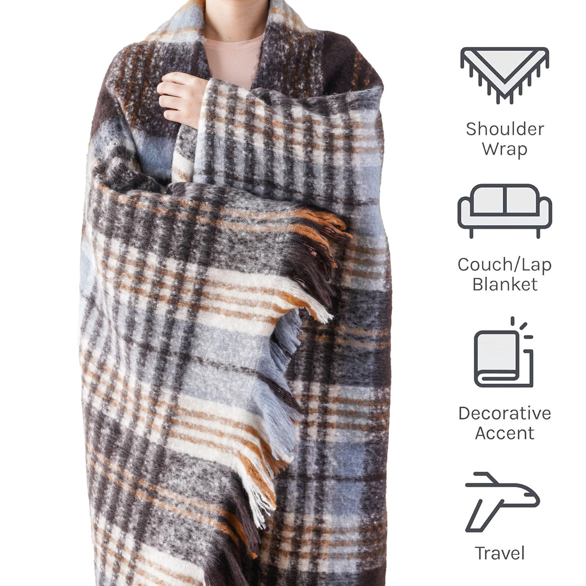 Faux Mohair Plaid Throw