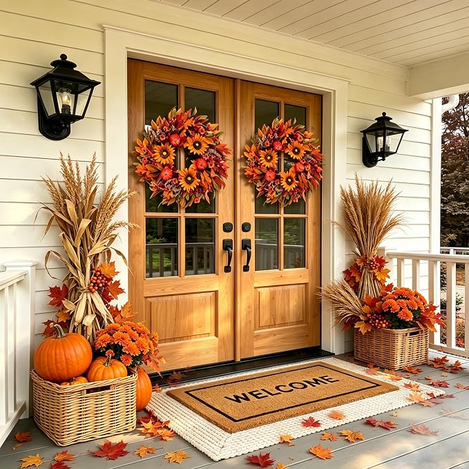 Sunflower & Pumpkin Fall Wreath — 24 in