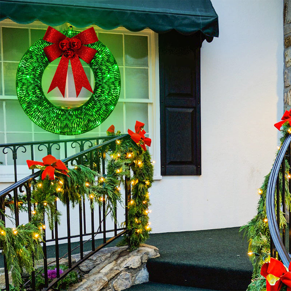 Lighted Christmas Wreath with Oversized Bow — 19.7 in