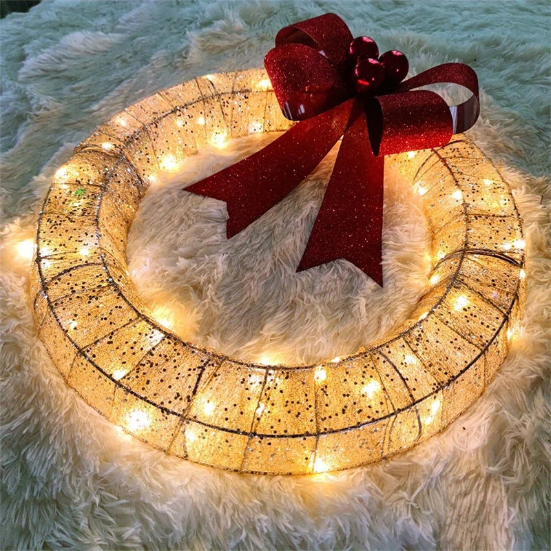 Lighted Christmas Wreath with Oversized Bow — 19.7 in