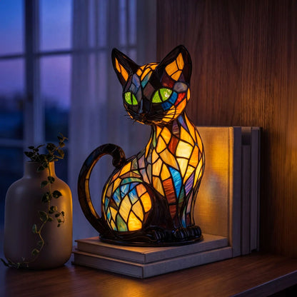 LumiCat Stained-Glass-Effect Lamp