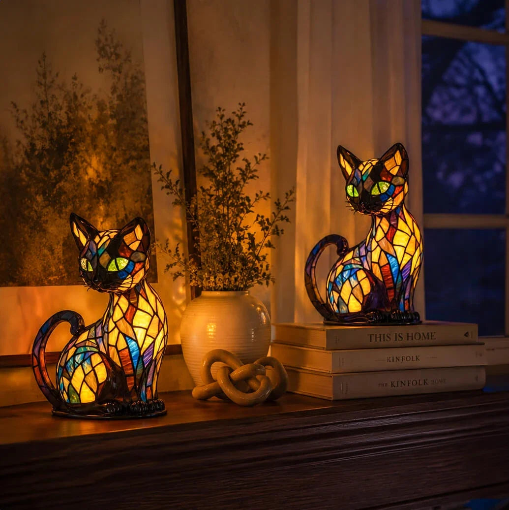 LumiCat Stained-Glass-Effect Lamp