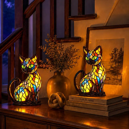 LumiCat Stained-Glass-Effect Lamp