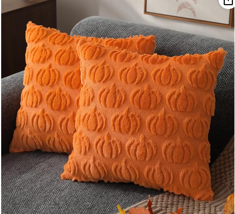 Plush Pumpkin Pillow Covers — Set of 2