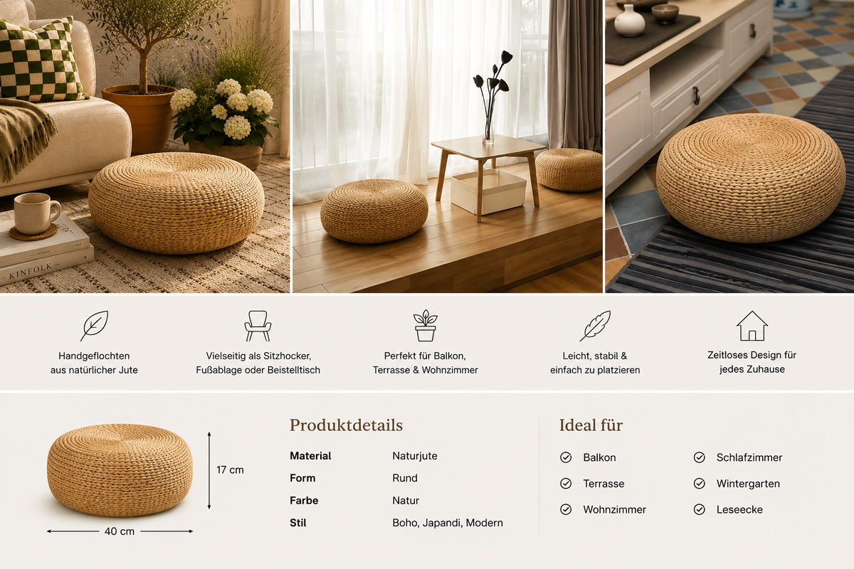 Solea™ Handwoven Jute Pouf