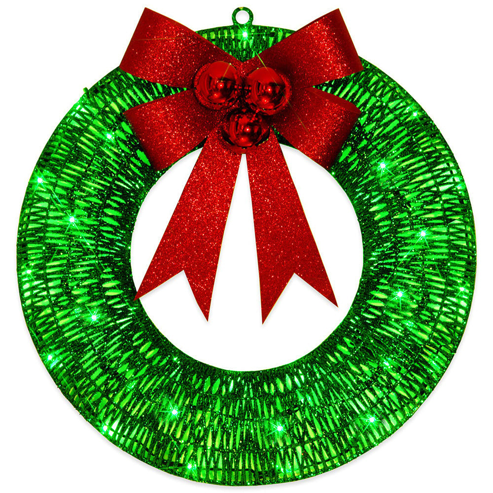 Lighted Christmas Wreath with Oversized Bow — 19.7 in
