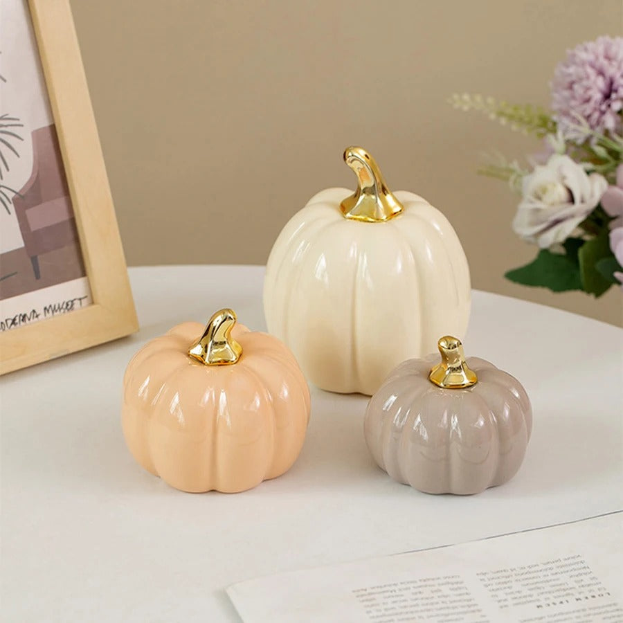 Matte Ceramic Pumpkins — Set of 3