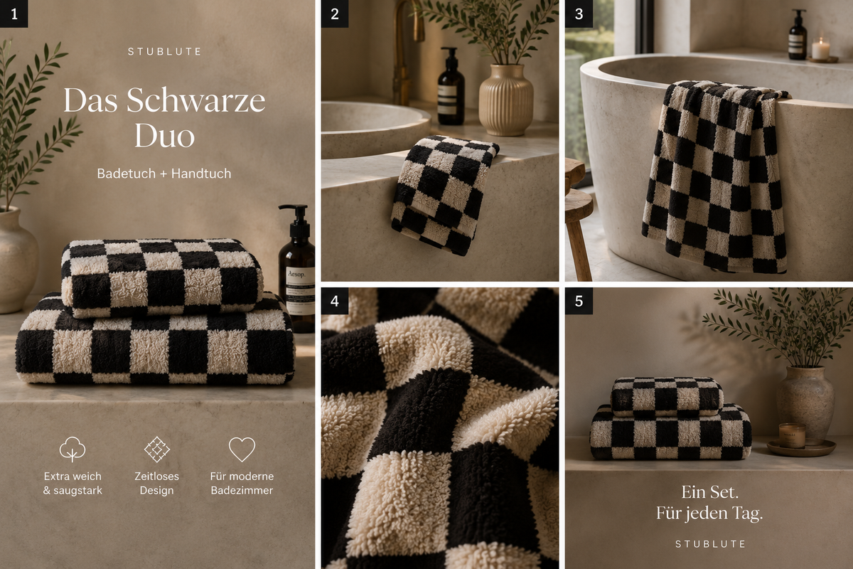 Black Checkerboard Towel Duo