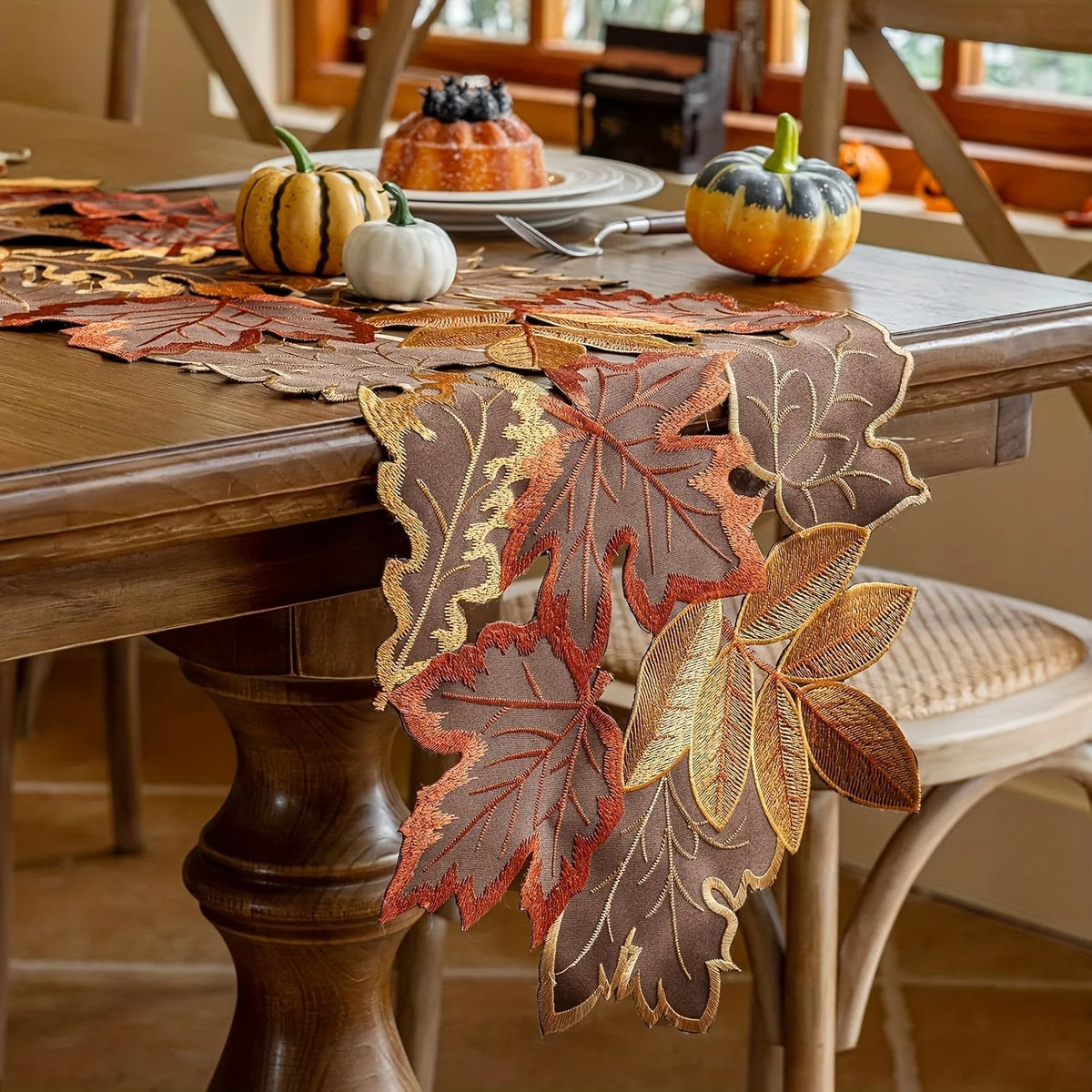 Embroidered Maple Leaf Table Runner