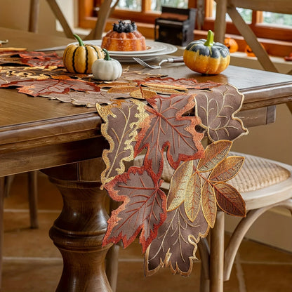Embroidered Maple Leaf Table Runner
