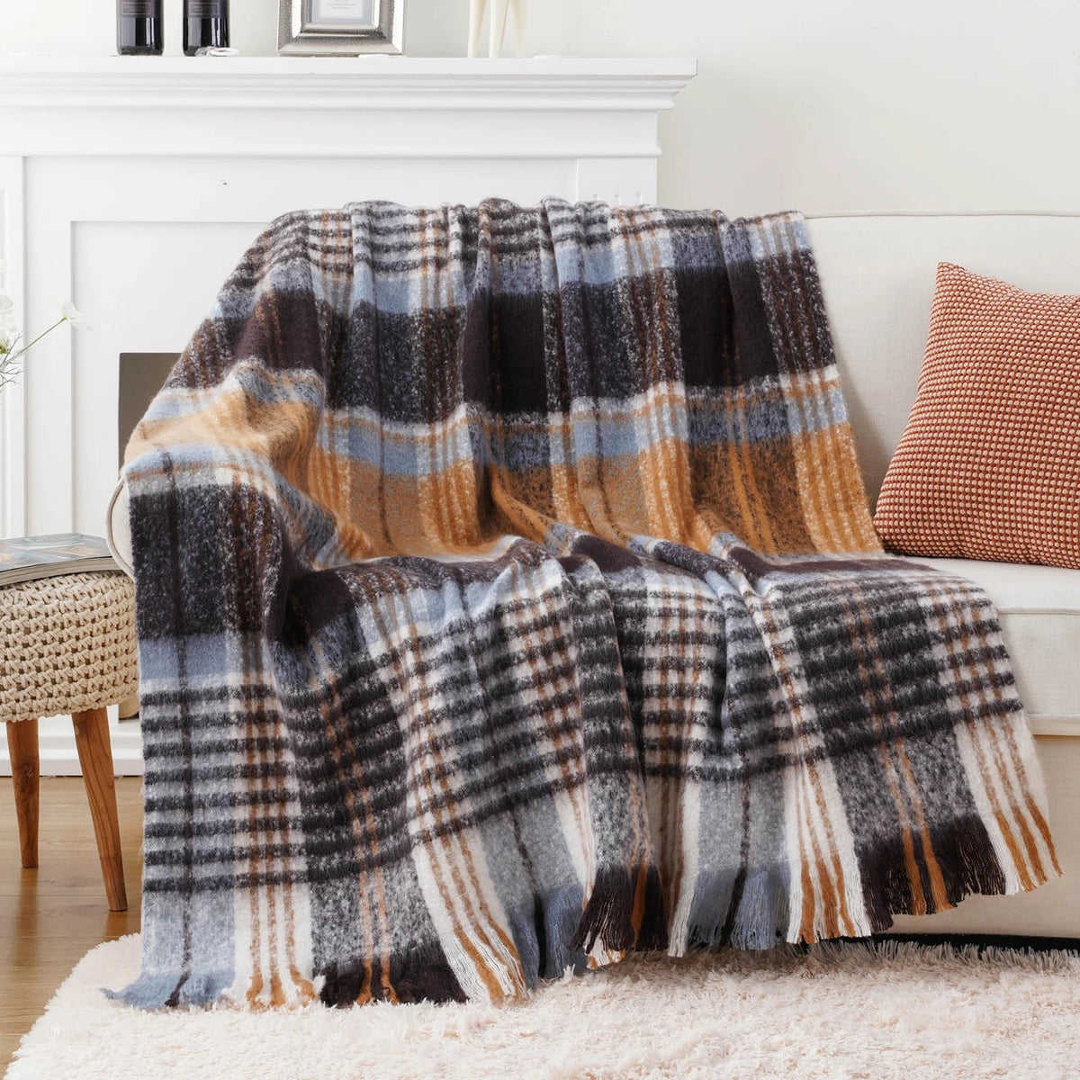 Faux Mohair Plaid Throw