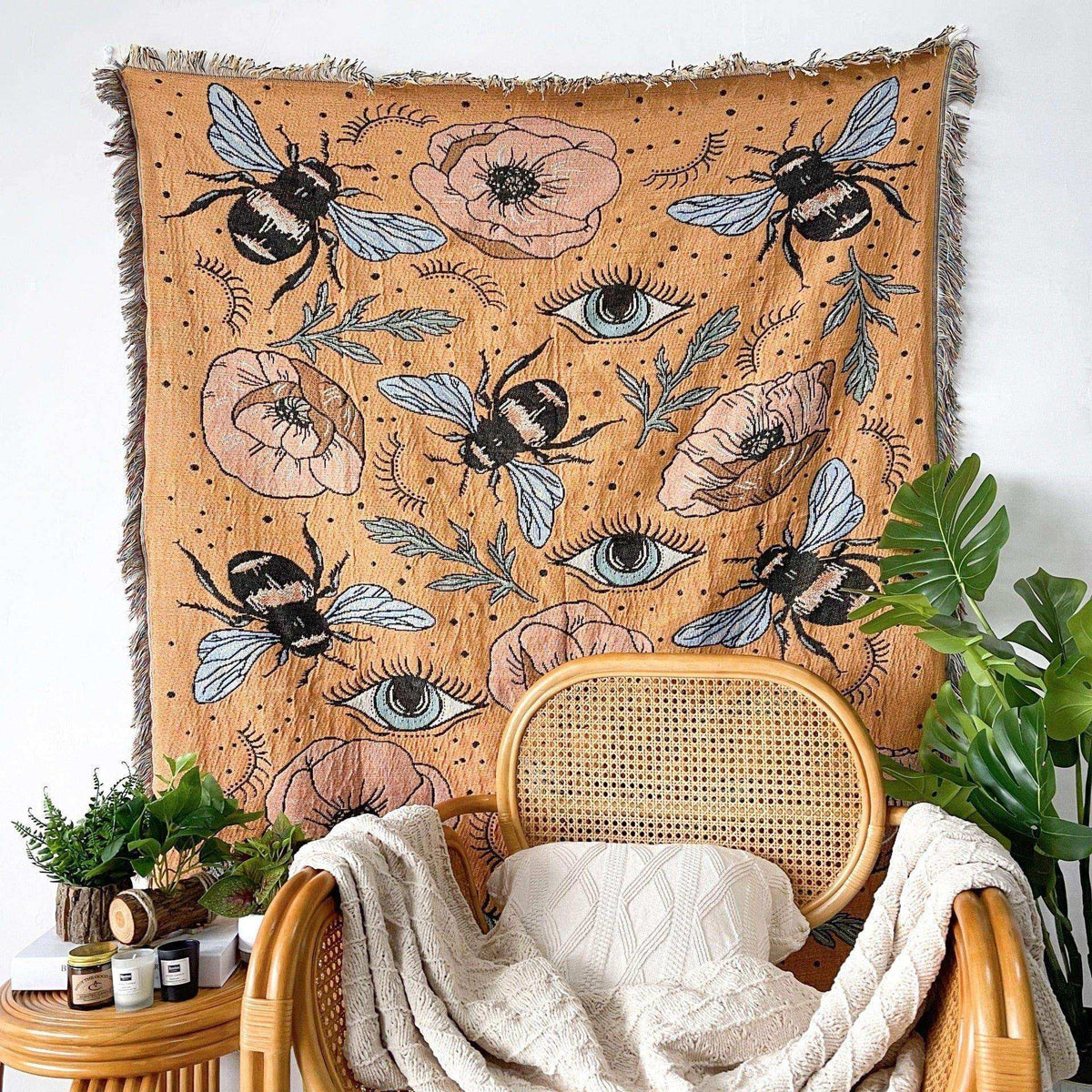 Bumble Bee Boho Throw Blanket