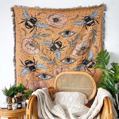 Bumble Bee Boho Throw Blanket