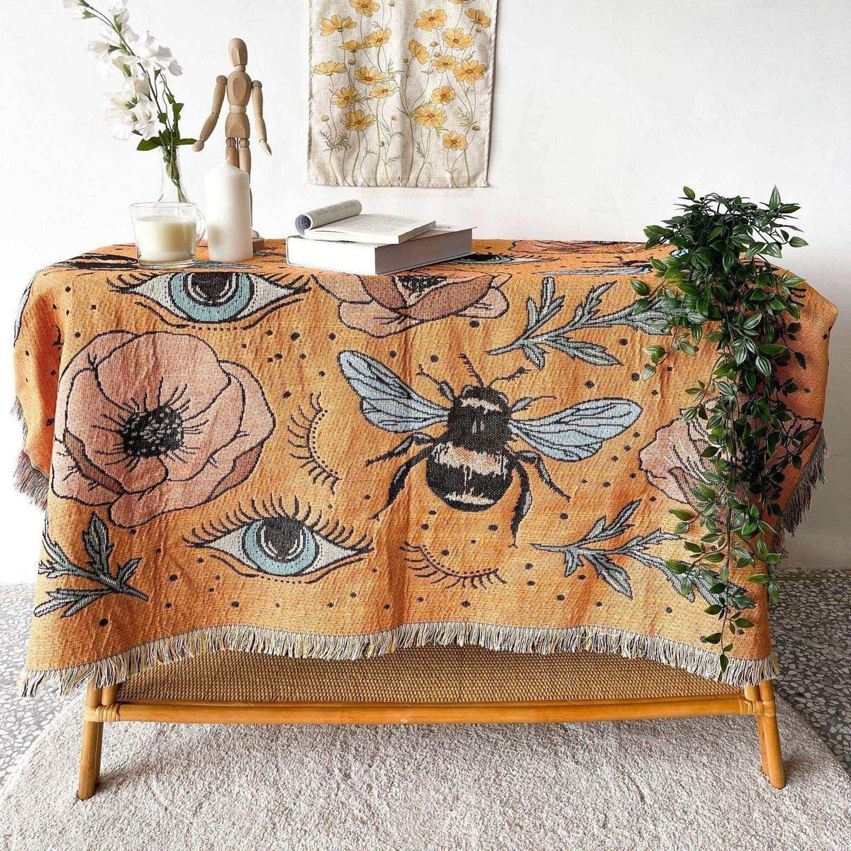 Bumble Bee Boho Throw Blanket