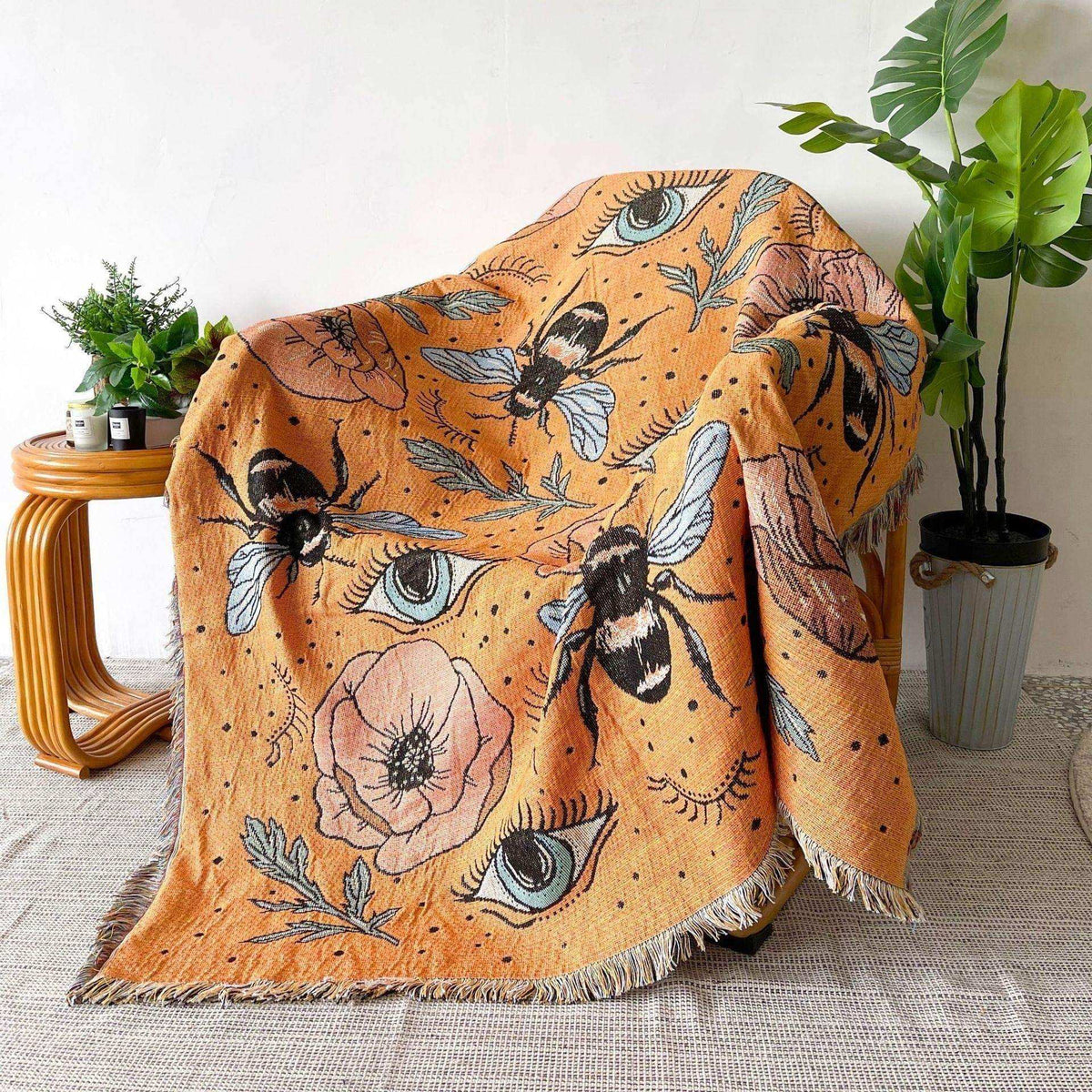 Bumble Bee Boho Throw Blanket