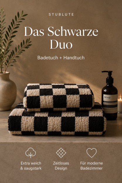 Black Checkerboard Towel Duo