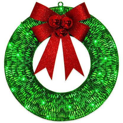 Lighted Christmas Wreath with Oversized Bow — 19.7 in