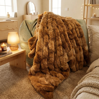 Ruched Faux Fur Throw Blanket
