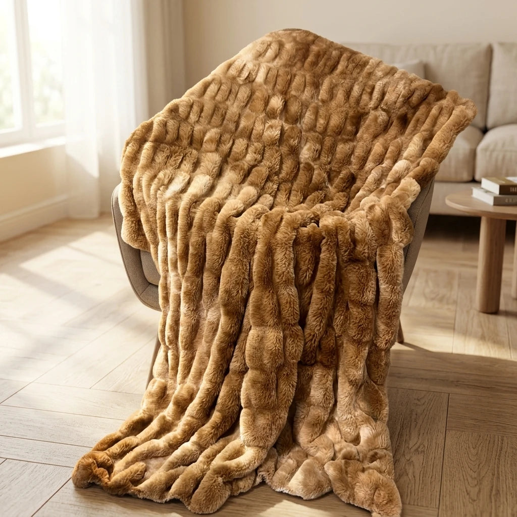 Ruched Faux Fur Throw Blanket