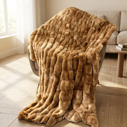 Ruched Faux Fur Throw Blanket