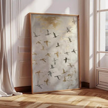 Golden Ascension: Celestial Bird Migration Canvas Print
