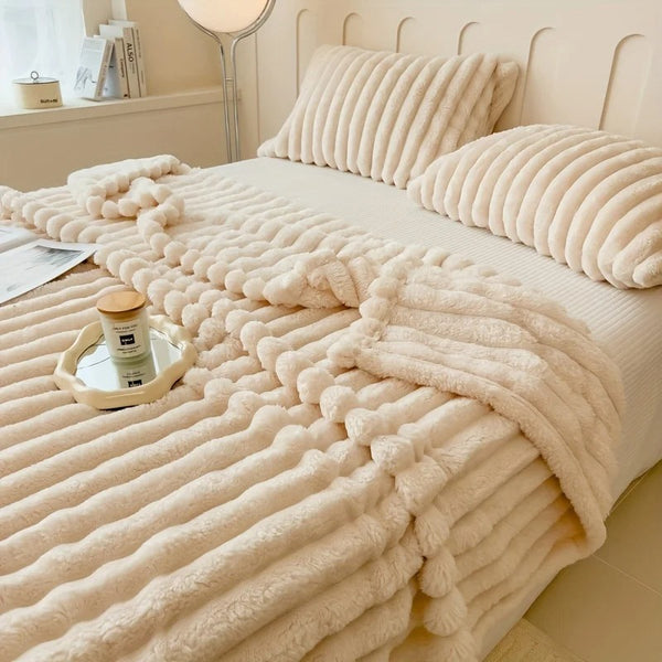 Ultra-Plush Faux Rabbit Fur Throw Blanket | All-Season Cozy Flannel