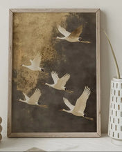 Vintage Style Flying Cranes Art Print