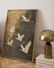 Vintage Style Flying Cranes Art Print