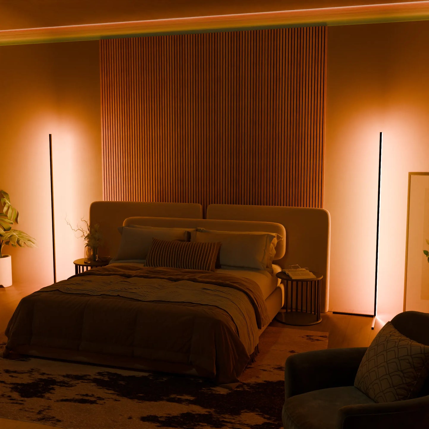 Ambient RGB corner floor lamp with minimalist aluminum profile – STUDIO GONKA