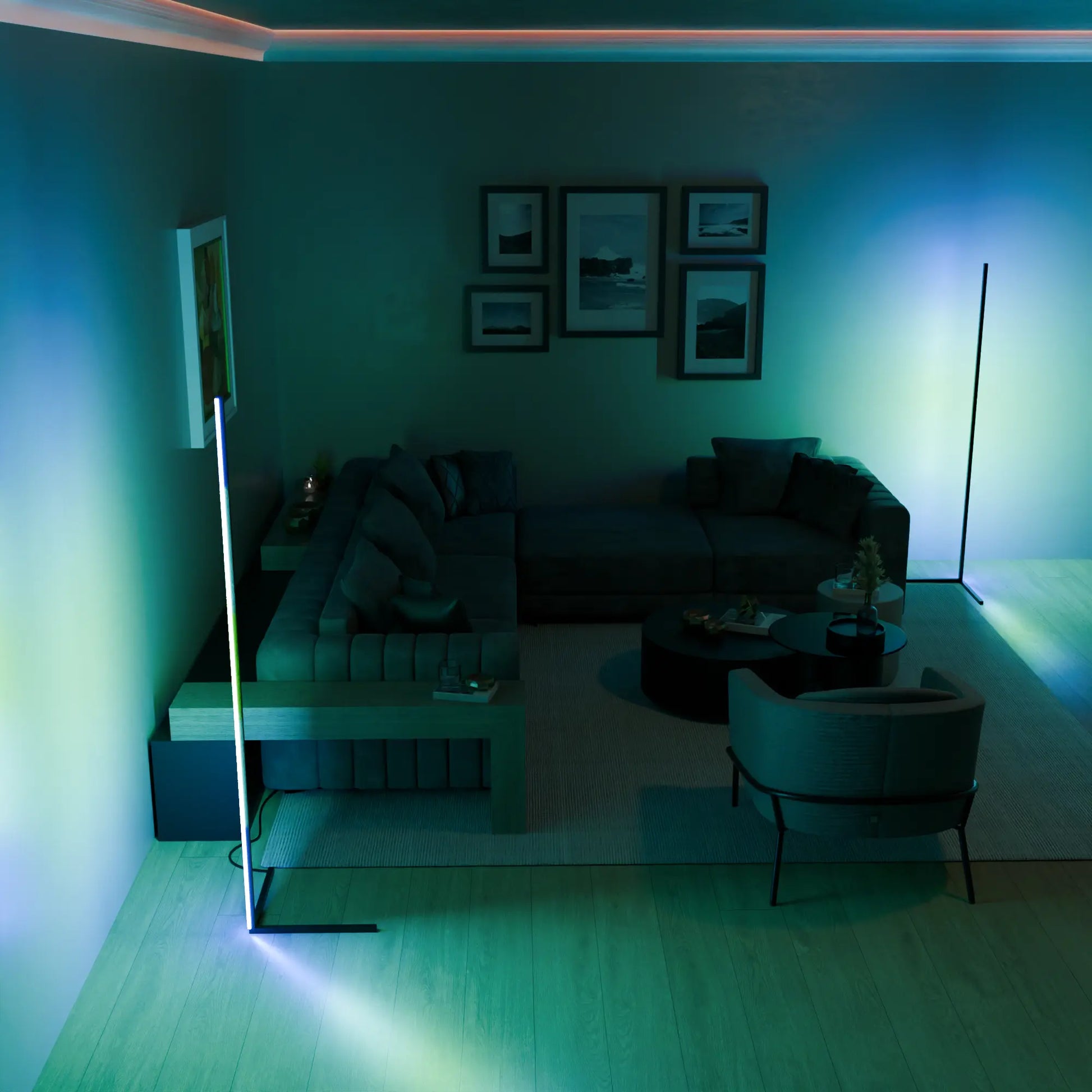 Ambient RGB corner floor lamp with minimalist aluminum profile – STUDIO GONKA