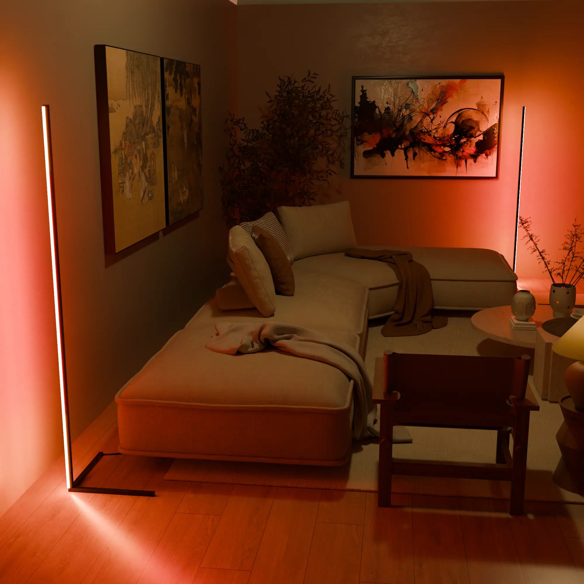 Ambient RGB corner floor lamp with minimalist aluminum profile – STUDIO GONKA
