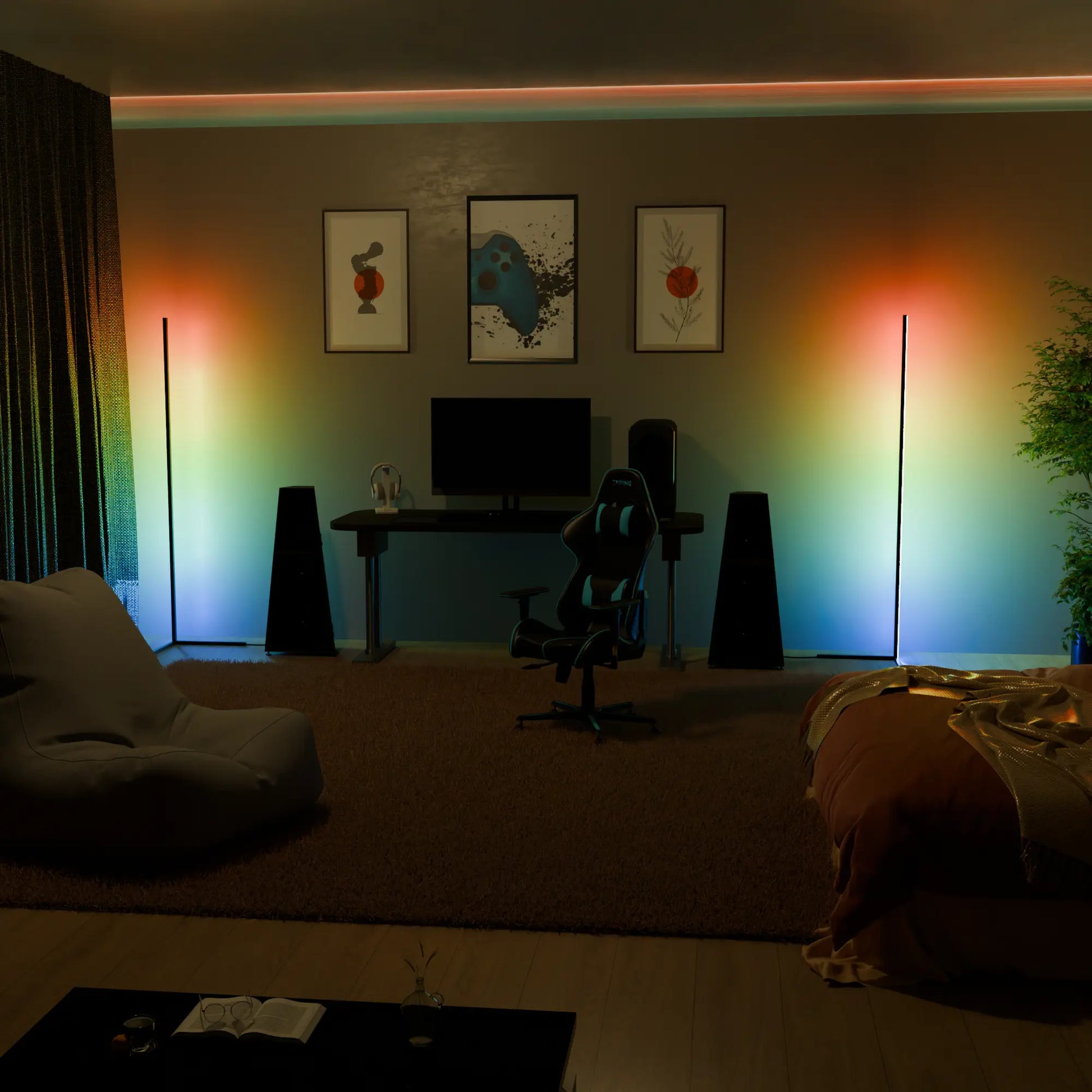Ambient RGB corner floor lamp with minimalist aluminum profile – STUDIO GONKA