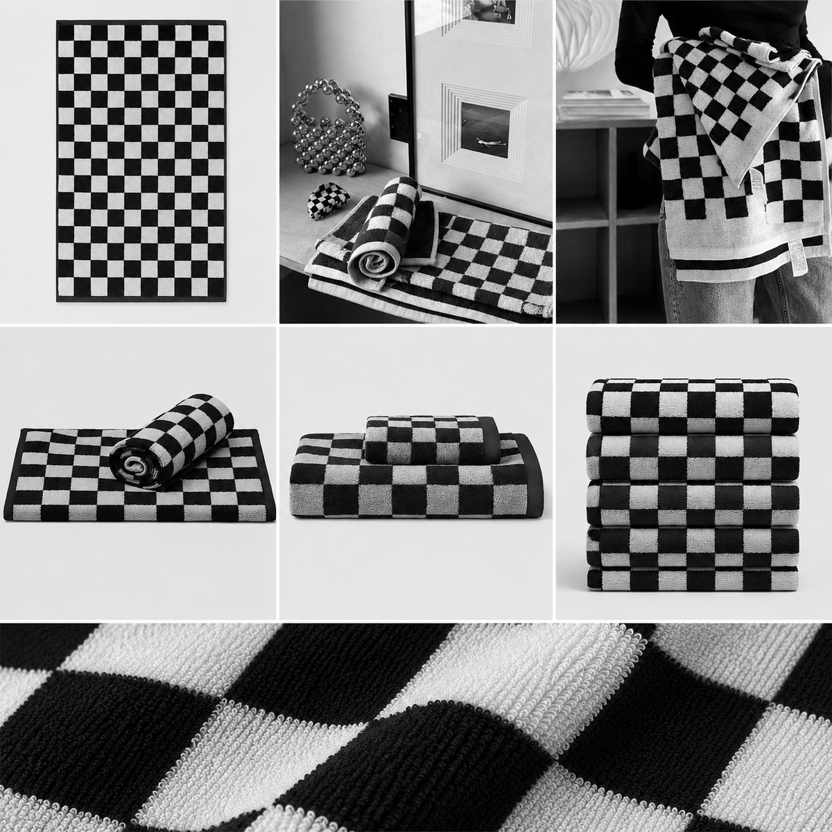 Black Checkerboard Towel Duo