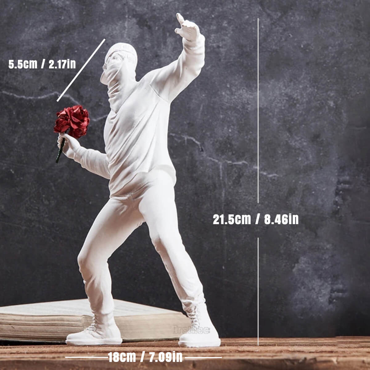 The Rioter Sculpture – street-art-inspired figure with flower bouquet – STUDIO GONKA
